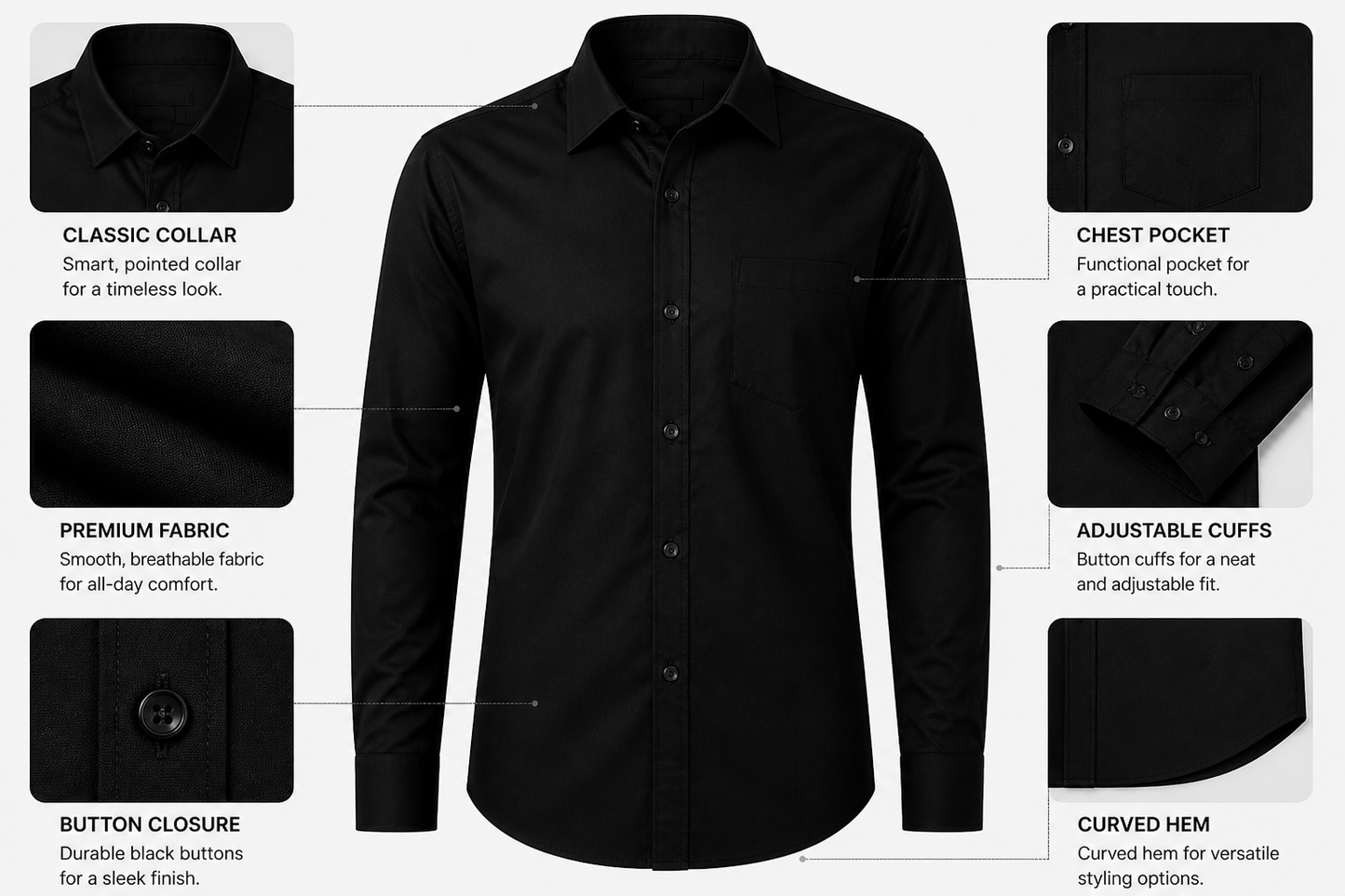 “Men’s Premium Black Cotton Shirt – Slim Fit, Casual & Formal Wear”