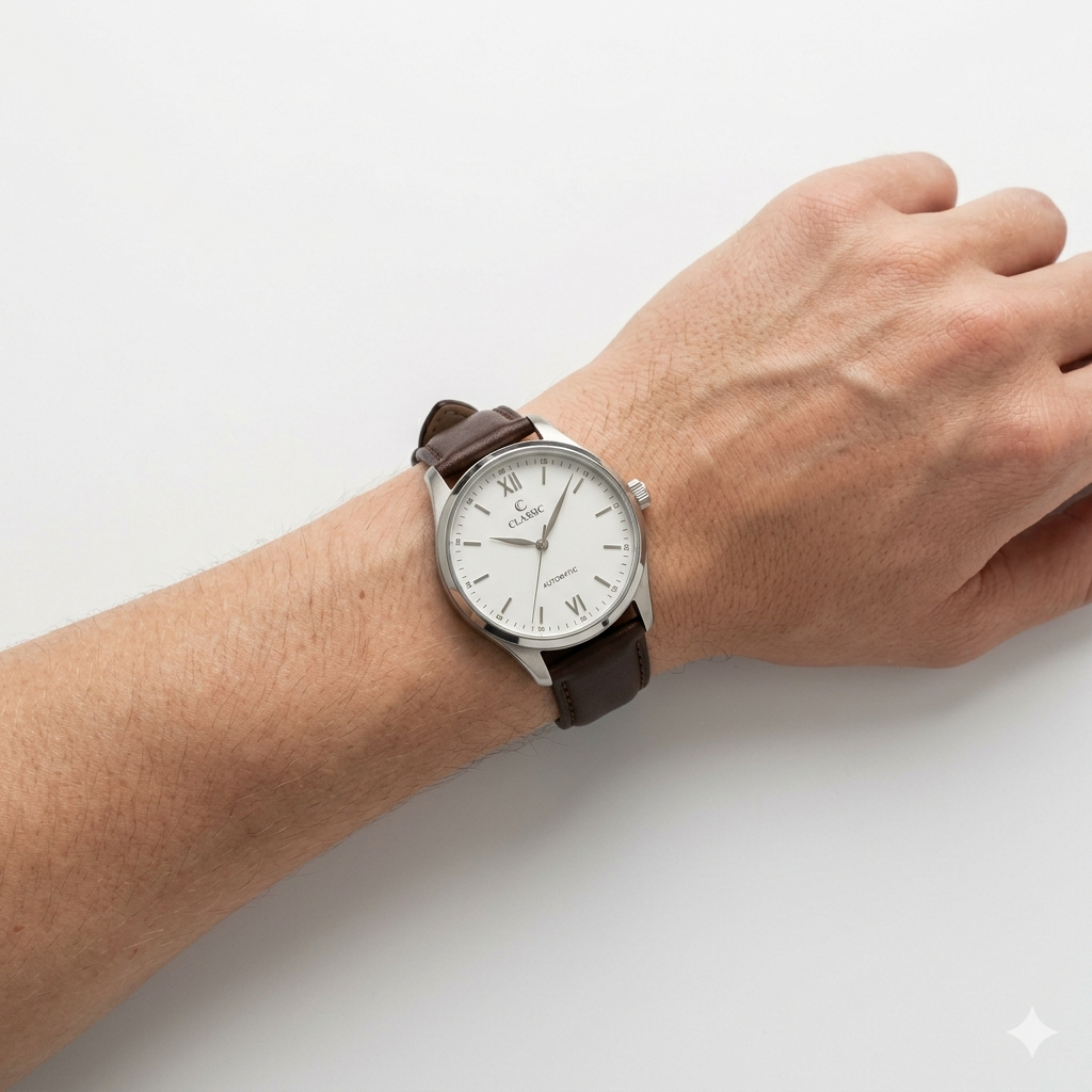 Classic Minimalist Automatic Watch – Brown Leather Strap