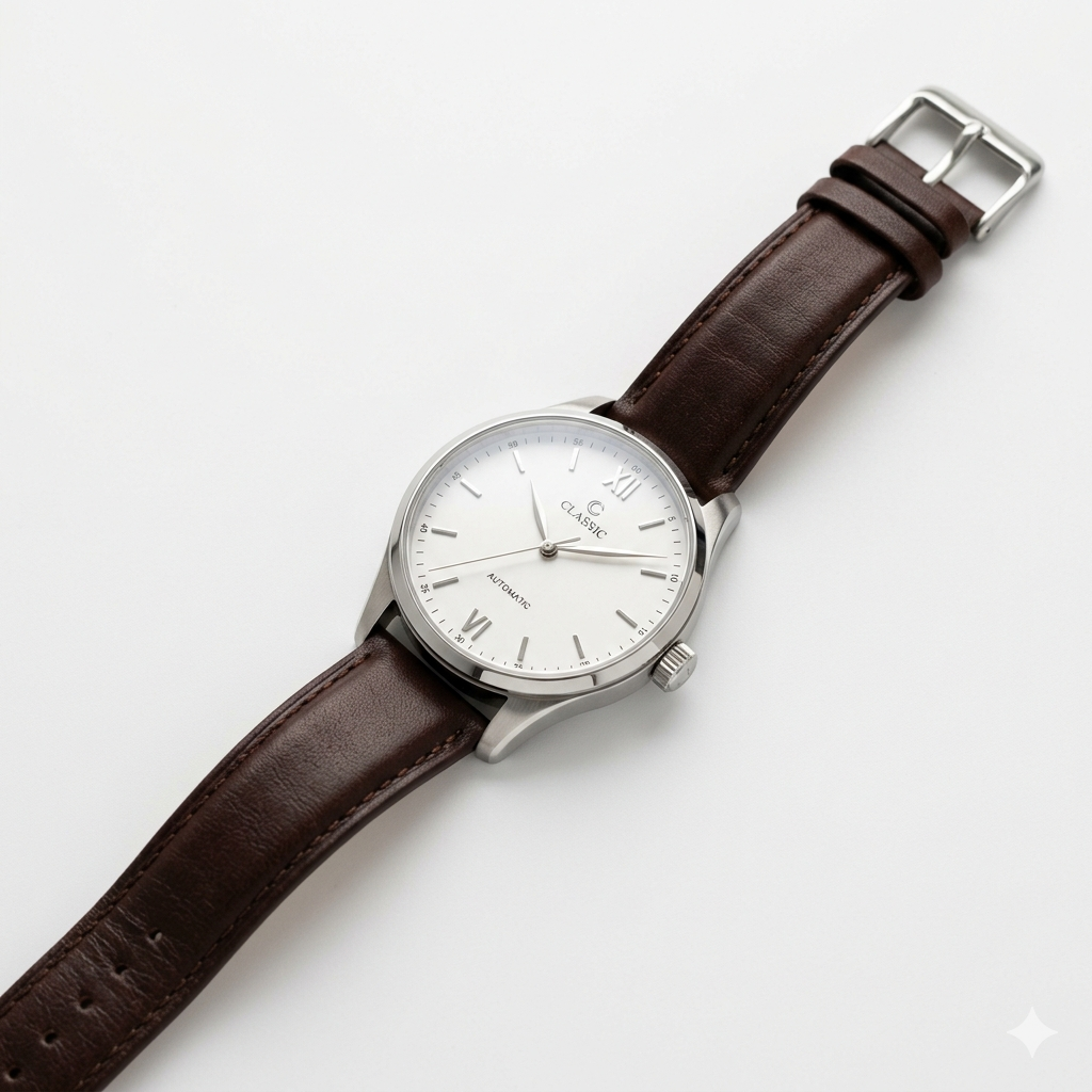 Classic Minimalist Automatic Watch – Brown Leather Strap